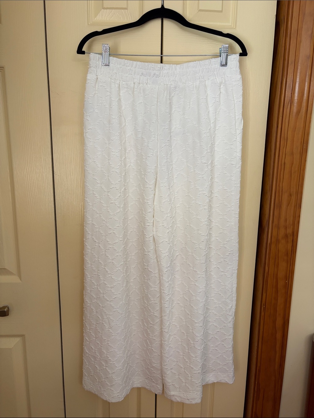 Umgee White Wide-Leg Eyelet Palazzo Pants